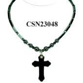 Synthetic Stone Hematite Cross Pendant Charm Choker Collar Necklace